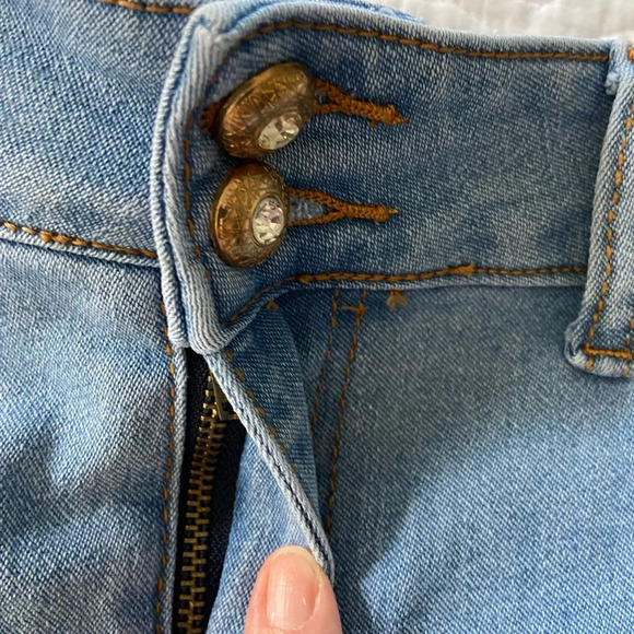 Classic Blue Denim Pencil Skirt Stretchy Back Slit 2 Rear Pockets Size Large - Picture 5 of 13